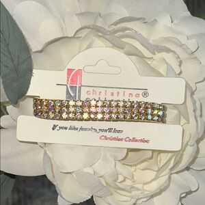 Gold and Multicolor AB Crystal Rhinestone Stretch Bracelet
